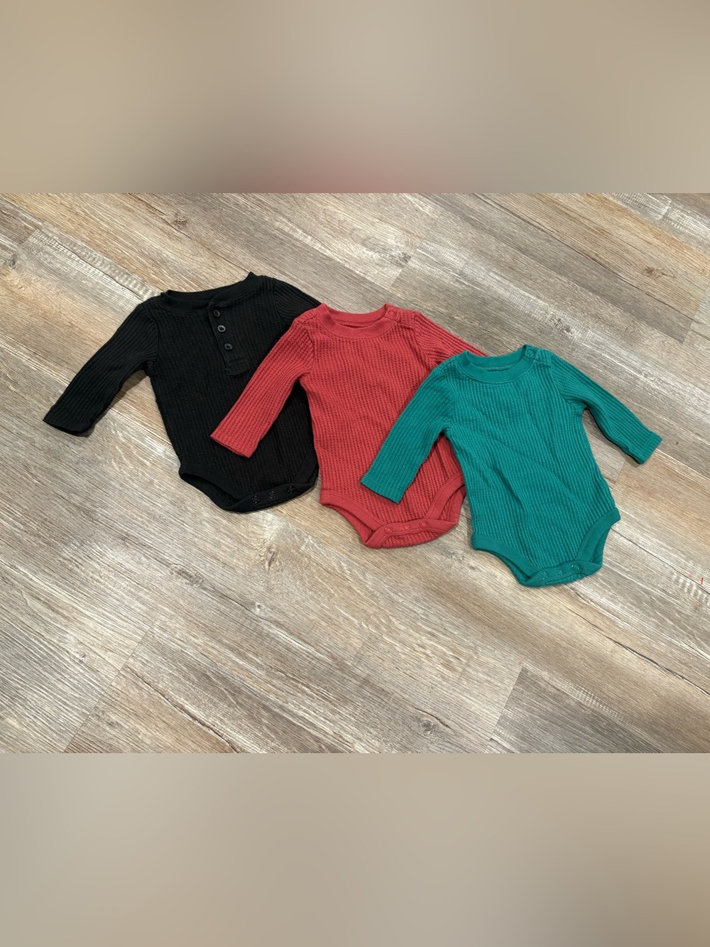 Garanimals 3-Pack Ribbed Long-Sleeve One-Pieces — Black, Red, Teal